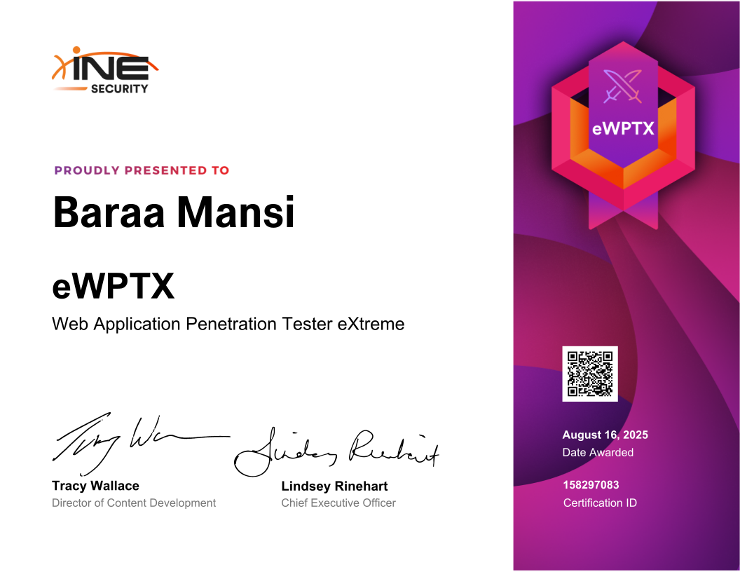 Baraa Mansi — eWPTX (Web Application Penetration Tester eXtreme)