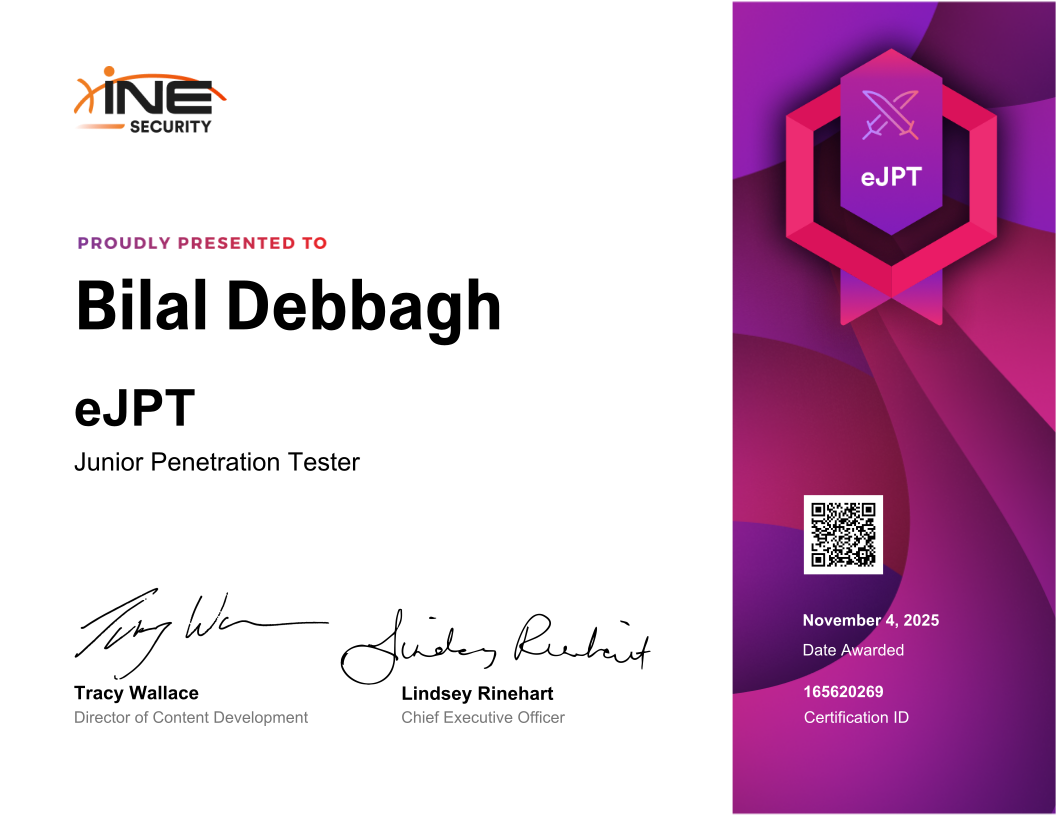 Bilal Debbagh — eJPT (Junior Penetration Tester)