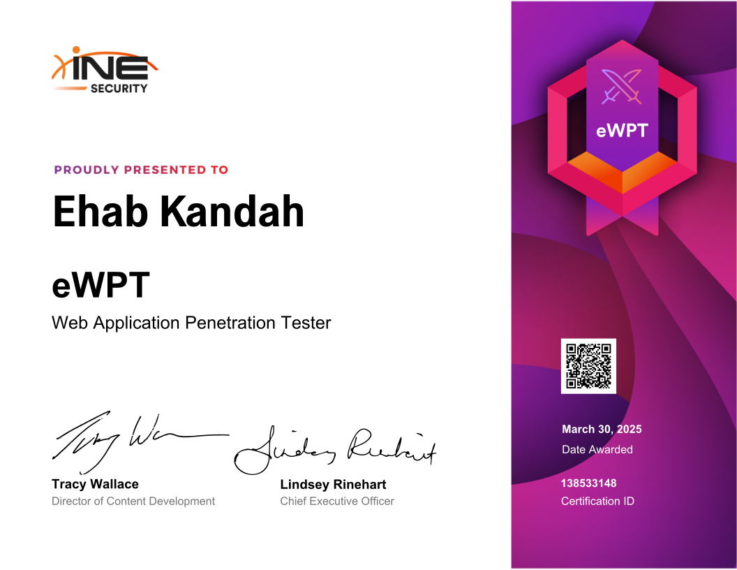 Ehab Kandah — eWPT (Web Application Penetration Tester)