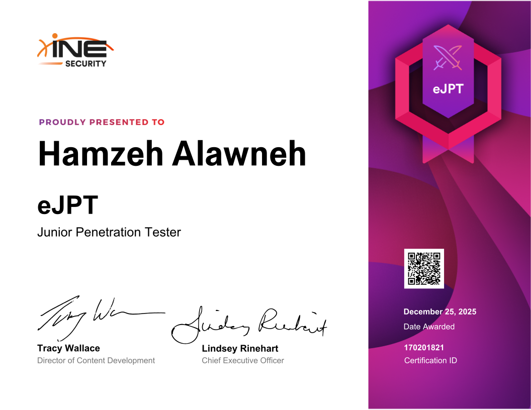 Hamzeh Alawneh — eJPT (Junior Penetration Tester)
