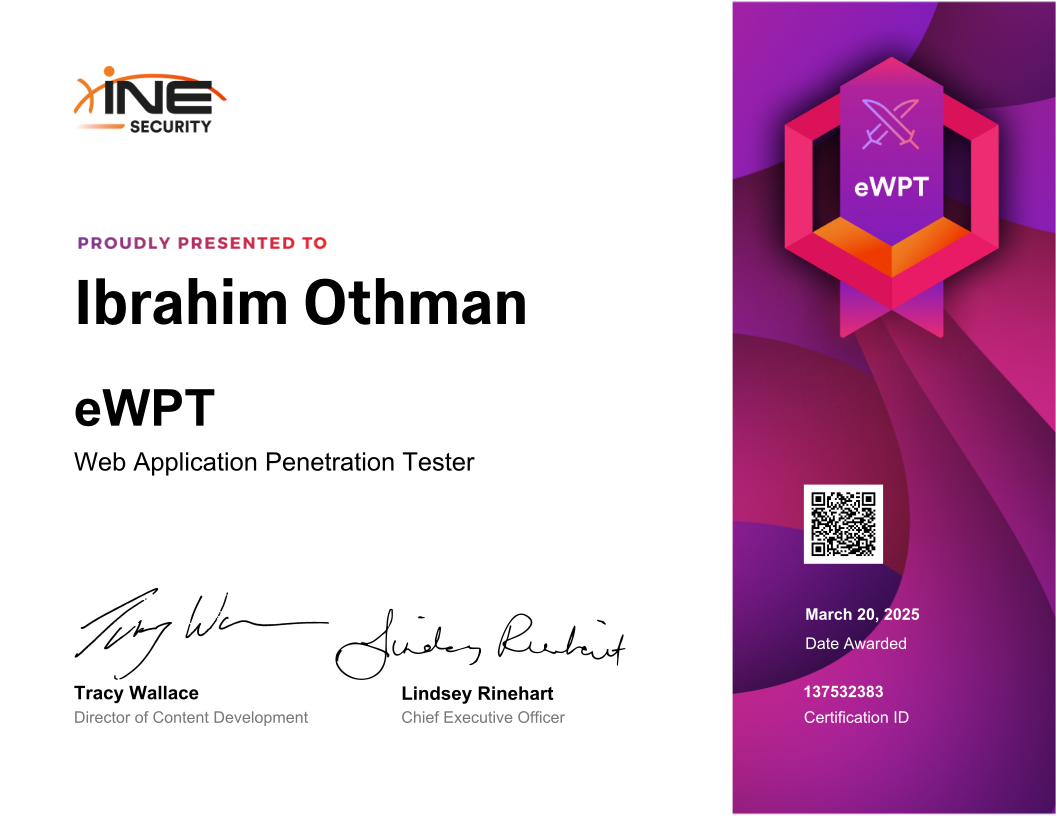Ibrahim Othman — eWPT (Web Application Penetration Tester)