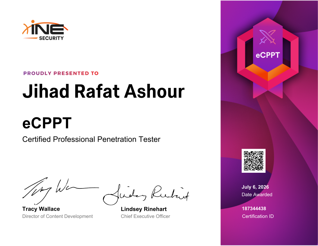 Jihad Rafat Ashour — eCPPT (Certified Professional Penetration Tester)