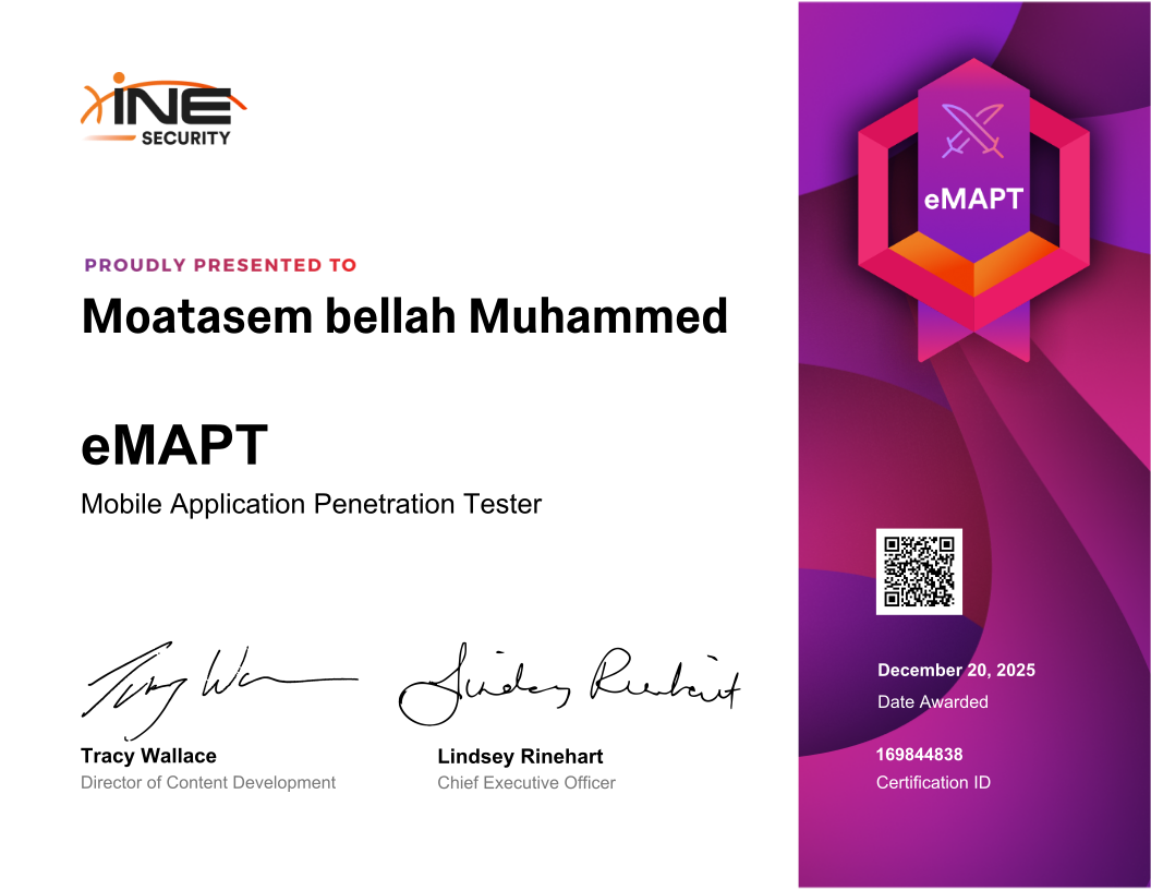 Moatasem Bellah Muhammed — eMAPT (Mobile Application Penetration Tester)