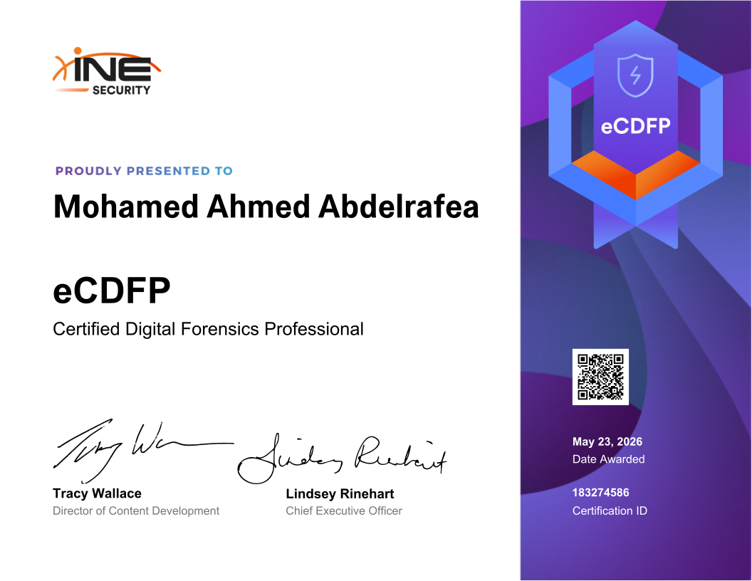 Mohamed Ahmed Abdelrafea — eCDFP (Certified Digital Forensics Professional)
