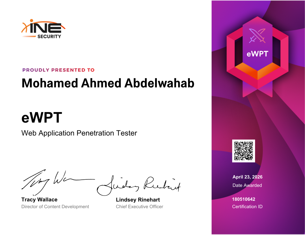 Mohamed Ahmed Abdelwahab — eWPT (Web Application Penetration Tester)