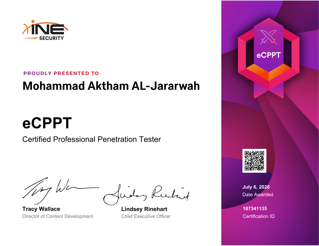 Mohammad Aktham Al-Jararwah — eCPPT (Certified Professional Penetration Tester)