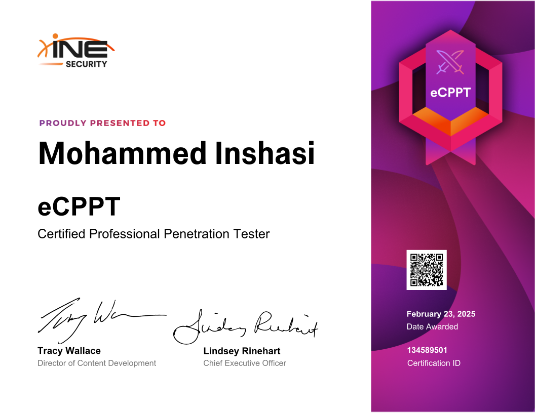 Mohammed Inshasi — eCPPT (Certified Professional Penetration Tester)