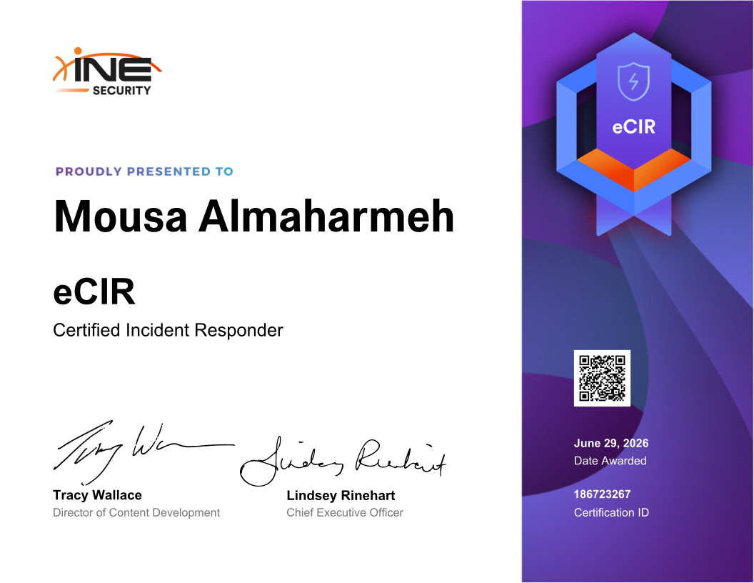 Mousa Almaharmeh — eCIR (Certified Incident Responder)