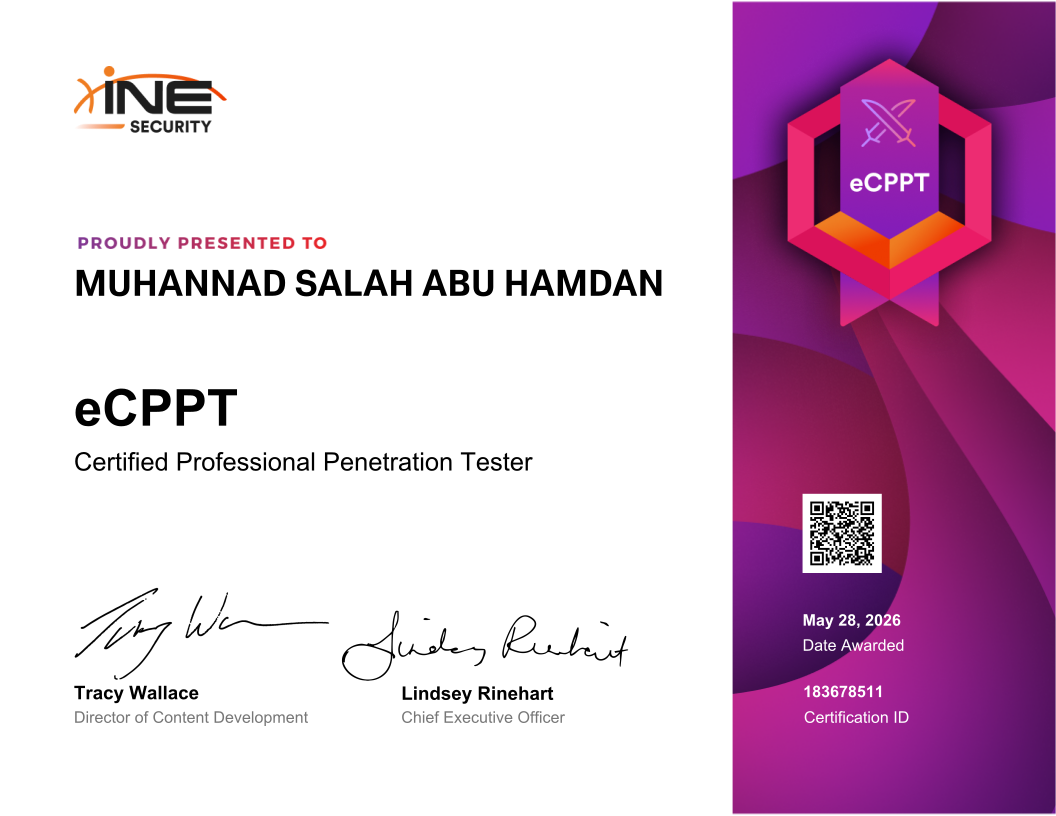 Muhannad Salah Abu Hamdan — eCPPT (Certified Professional Penetration Tester)