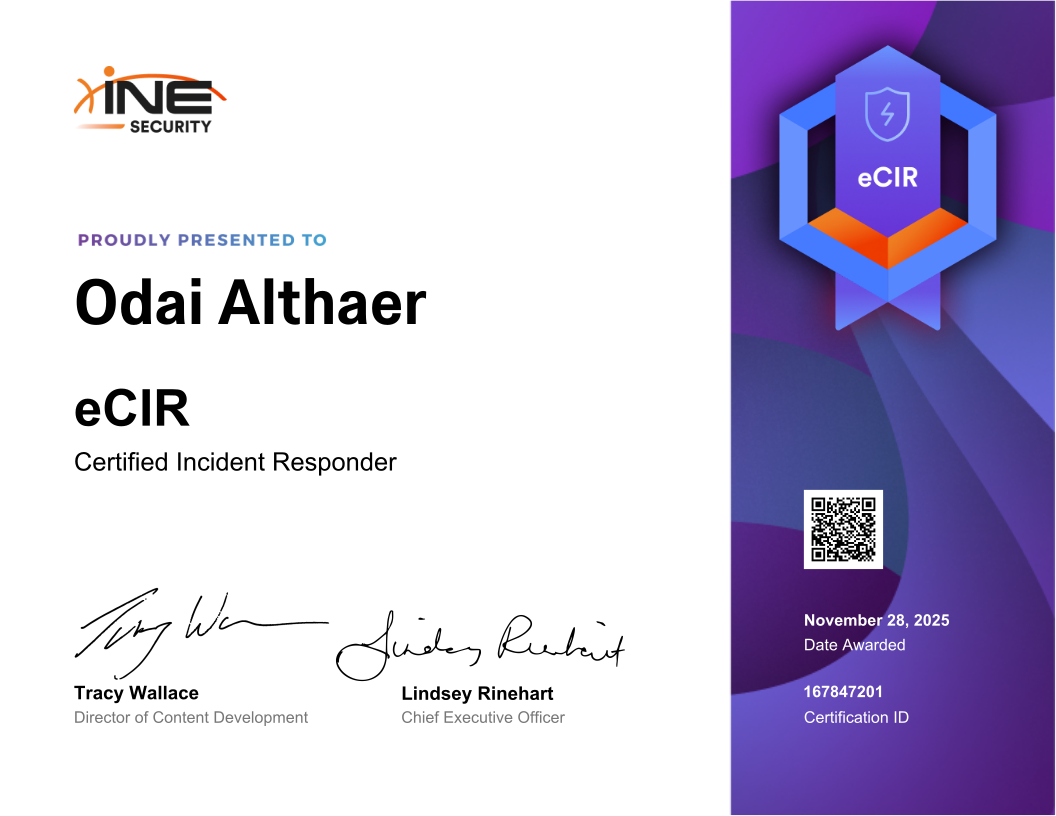عدي ثائر راتب المومني — eCIR (Certified Incident Responder)