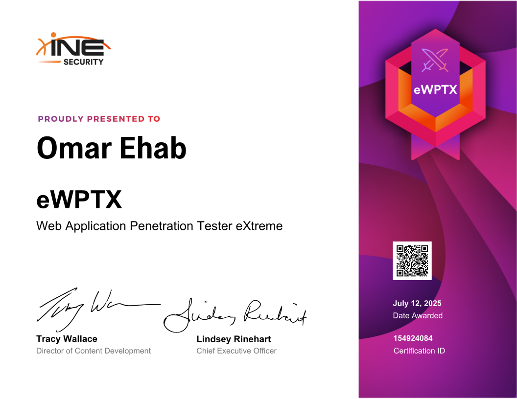 Omar Ehab — eWPTX (Web Application Penetration Tester eXtreme)