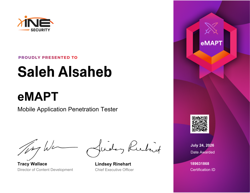 Saleh Alsaheb — eMAPT (Mobile Application Penetration Tester)