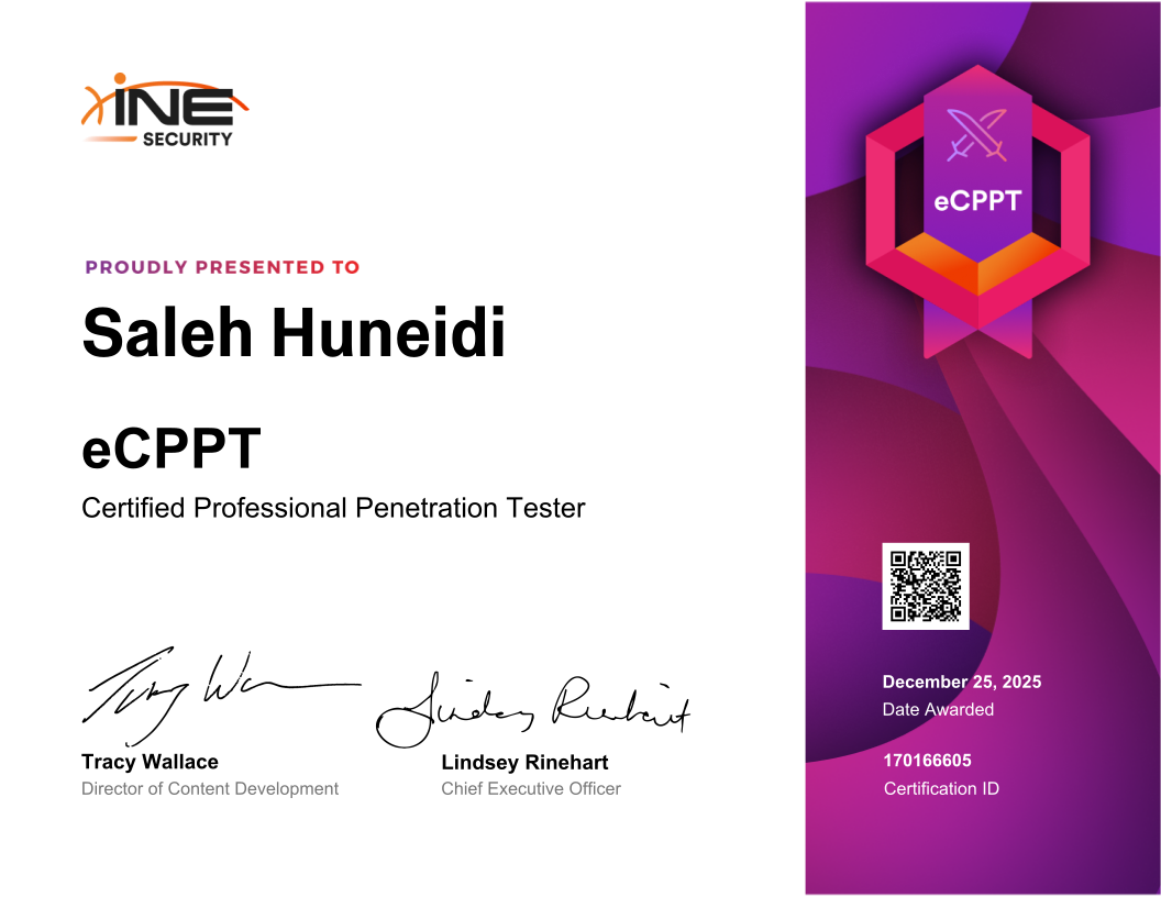 Saleh Huneidi — eCPPT (Certified Professional Penetration Tester)