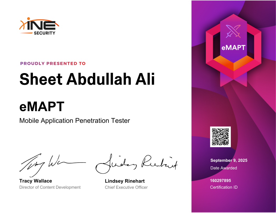 Sheet Abdullah Ali — eMAPT (Mobile Application Penetration Tester)