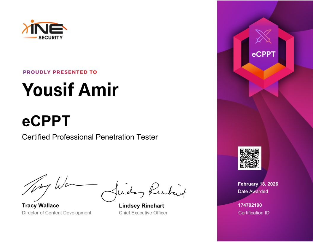 Yousif Amir — eCPPT (Certified Professional Penetration Tester)