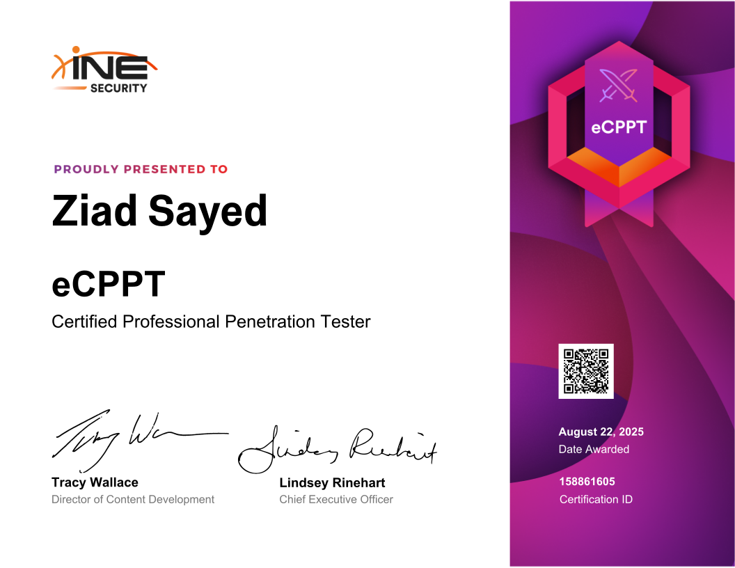 Ziad Sayed — eCPPT (Certified Professional Penetration Tester)