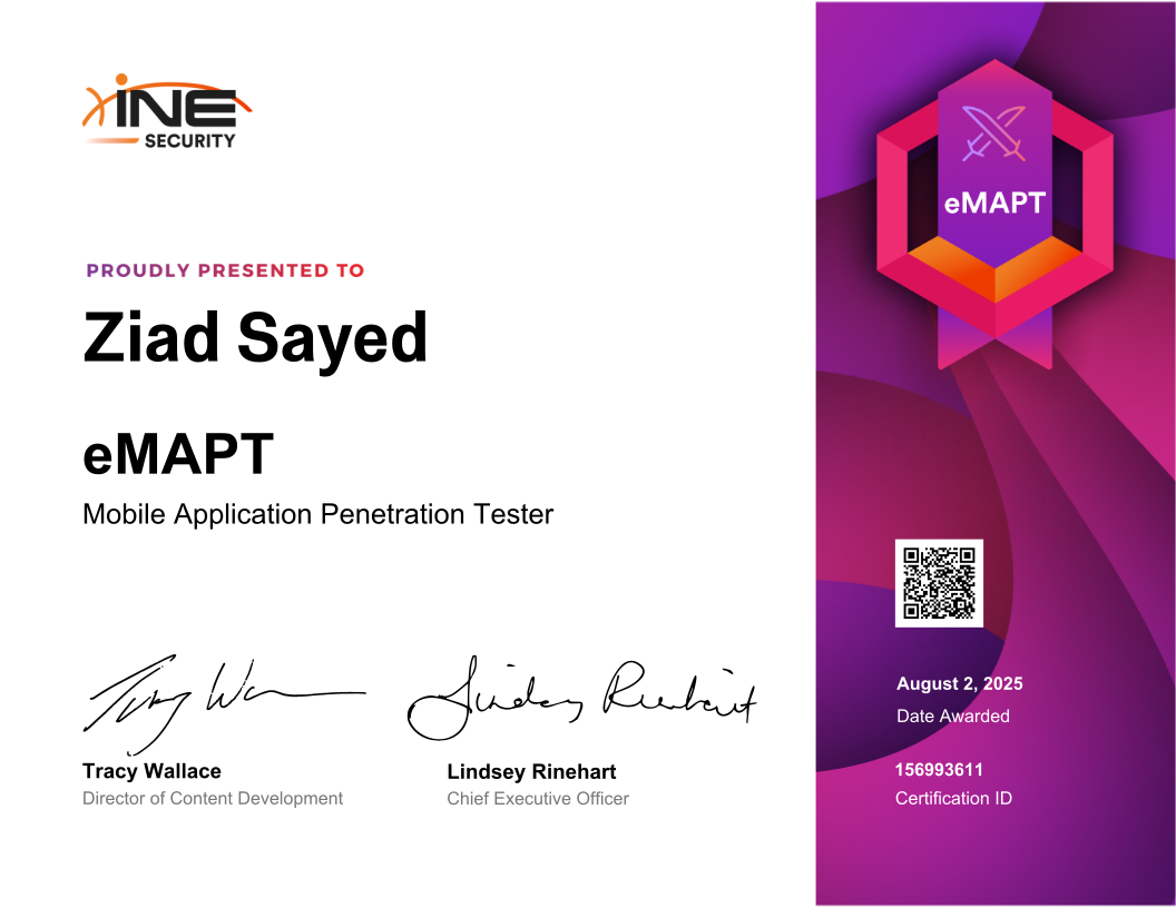 Ziad Sayed — eMAPT (Mobile Application Penetration Tester)