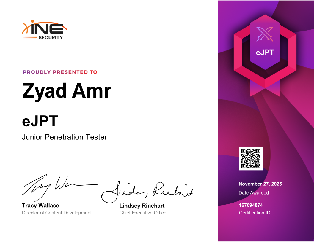 Zyad Amr — eJPT (Junior Penetration Tester)