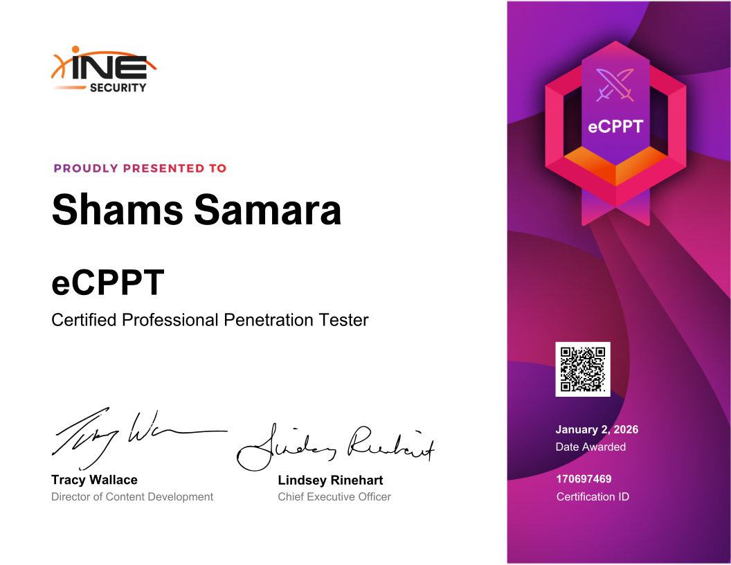 Shams Samara — eCPPT (Certified Professional Penetration Tester)