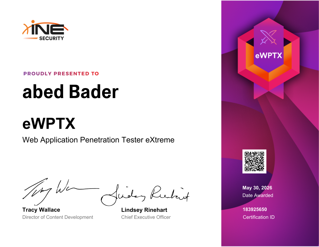 Abed Bader — eWPTX (Web Application Penetration Tester eXtreme)