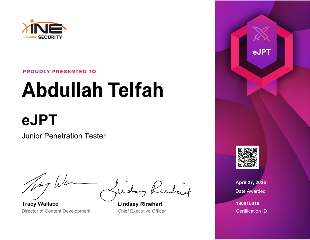 Abdullah Telfah — eJPT (Junior Penetration Tester)