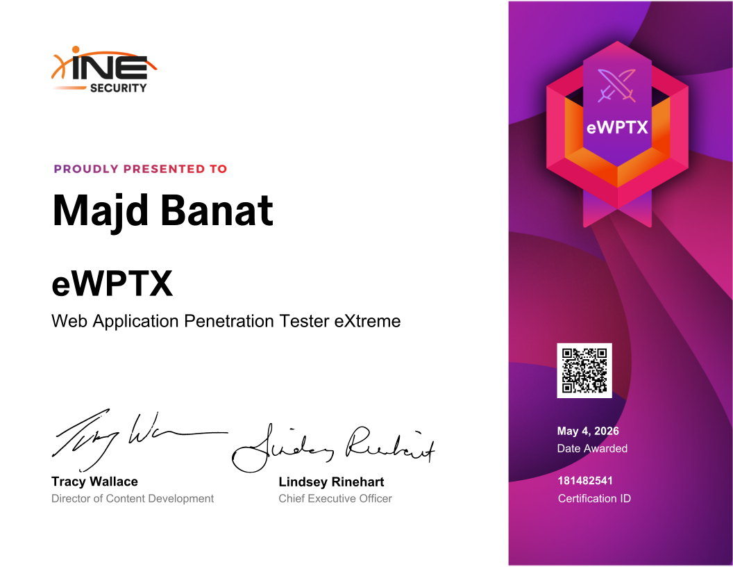 Majd Banat — eWPTX (Web Application Penetration Tester eXtreme)