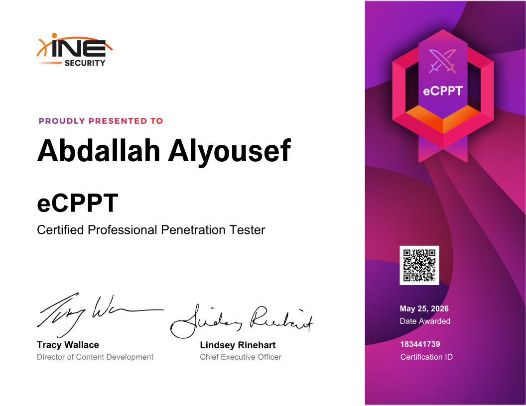 Abdallah Alyousef — eCPPT (Certified Professional Penetration Tester)