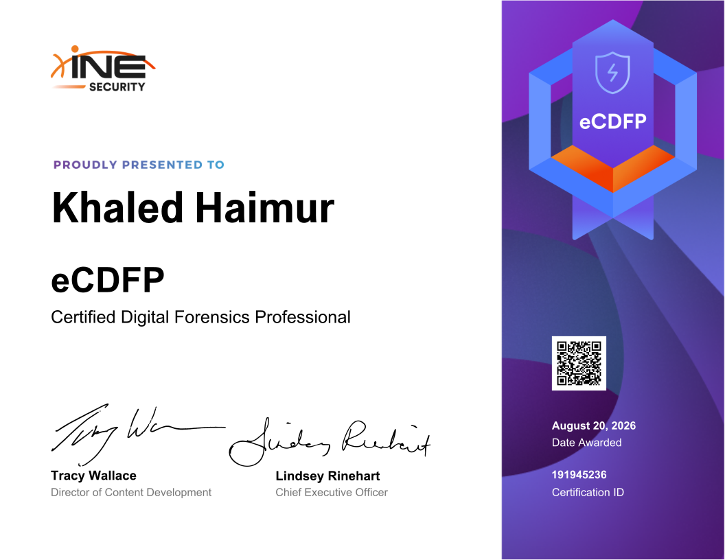 Khaled Haimur — eCDFP (Certified Digital Forensics Professional)