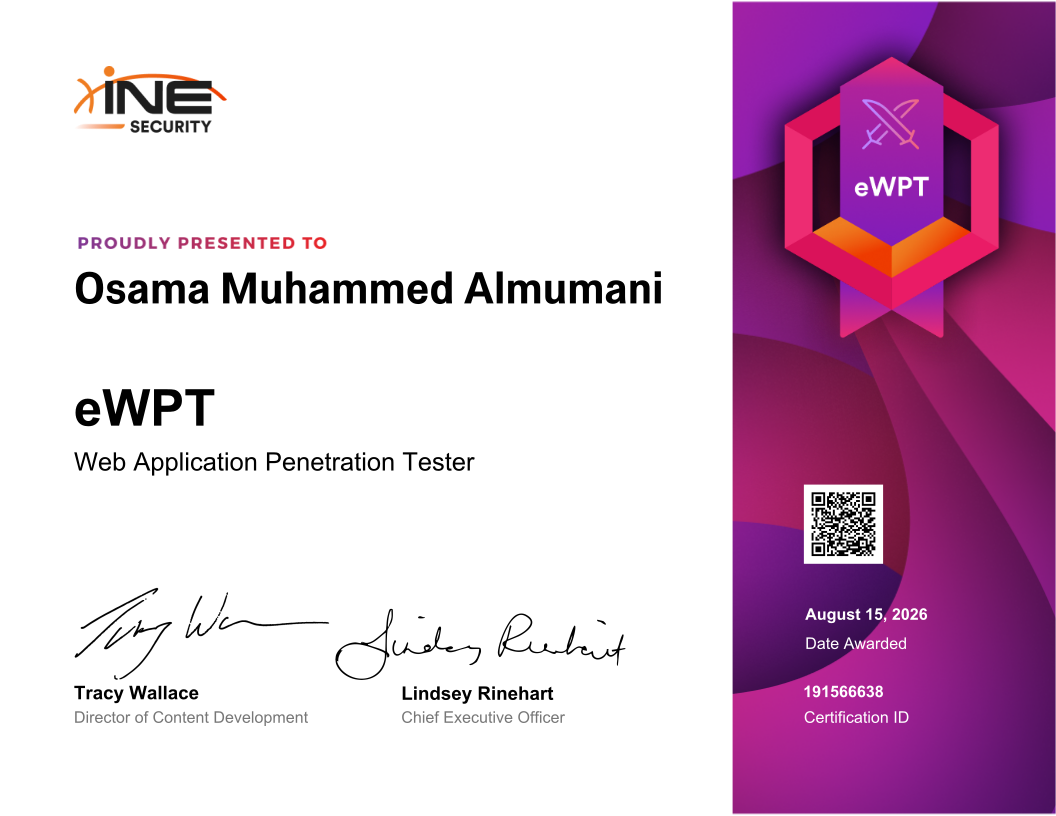 Osama Muhammed Almumani — eWPT (Web Application Penetration Tester)