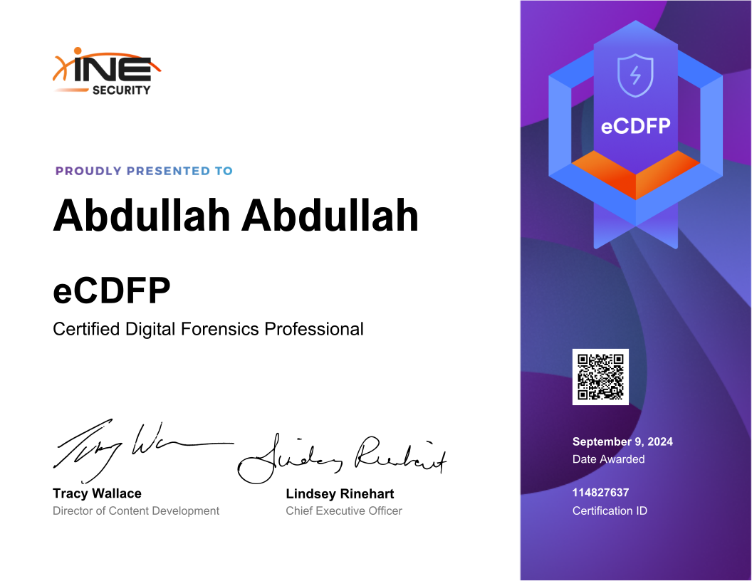Abdullah Abdullah — eCDFP (Certified Digital Forensics Professional)