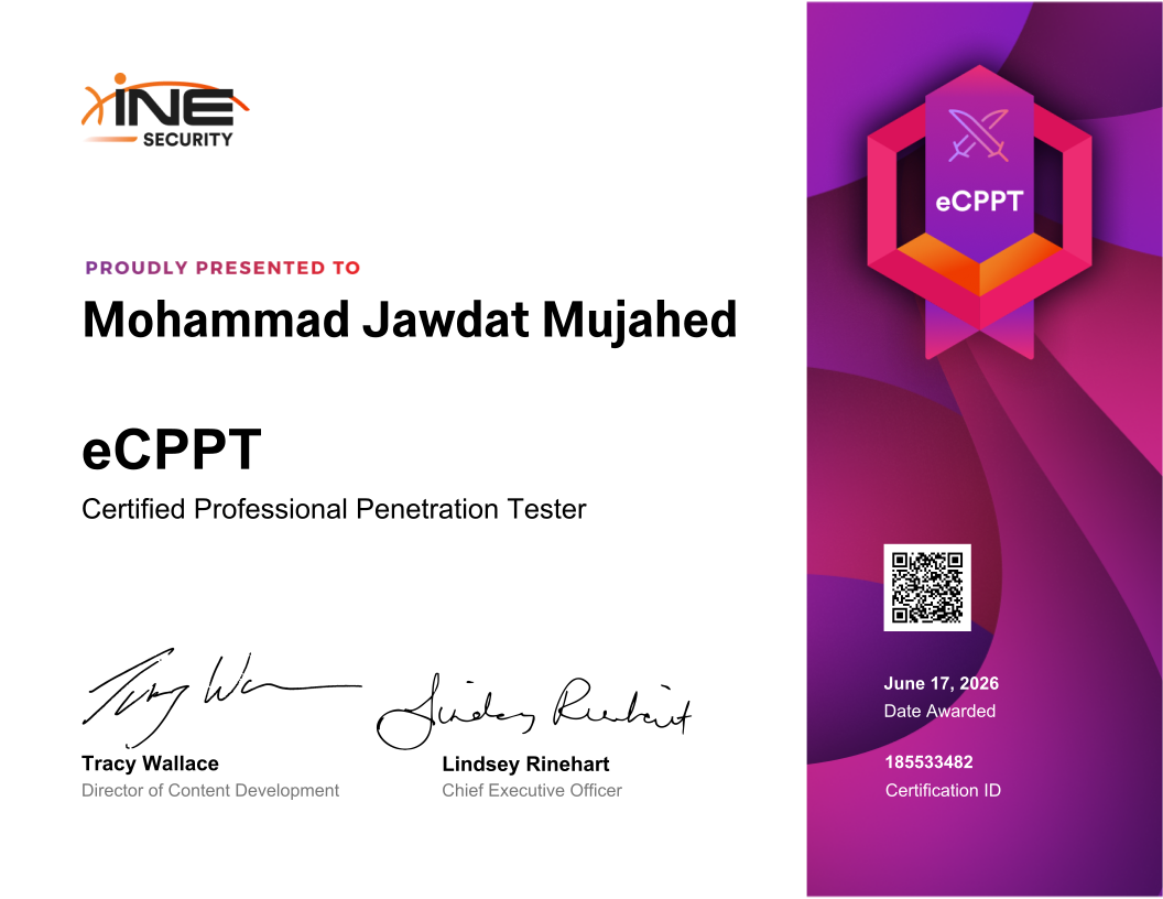Mohammad Jawdat Mujahed — eCPPT (Certified Professional Penetration Tester)