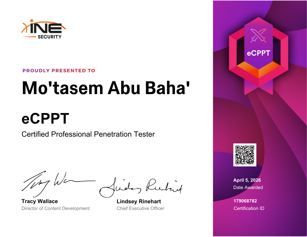 Mo'tasem Abu Baha' — eCPPT (Certified Professional Penetration Tester)