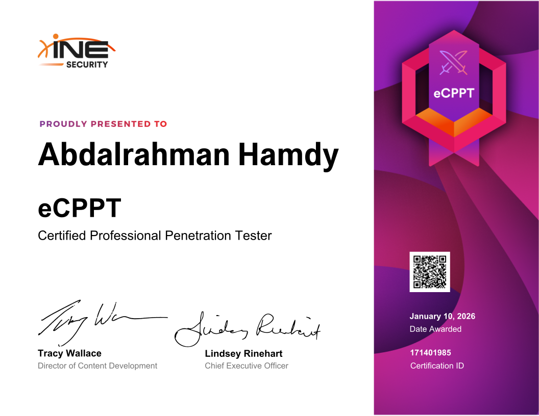 Abdalrahman Hamdy — eCPPT (Certified Professional Penetration Tester)
