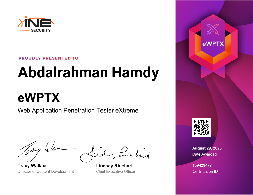 Abdalrahman Hamdy — eWPTX (Web Application Penetration Tester eXtreme)