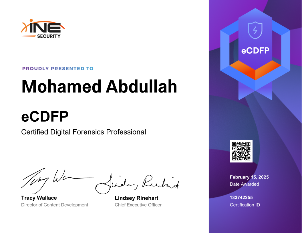 Mohamed Abdullah — eCDFP (Certified Digital Forensics Professional)