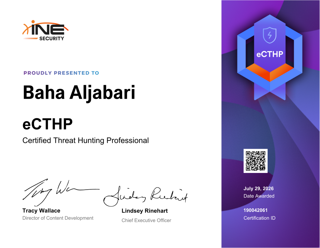 بهاء الدين الجعبري — eCTHP (Certified Threat Hunting Professional)