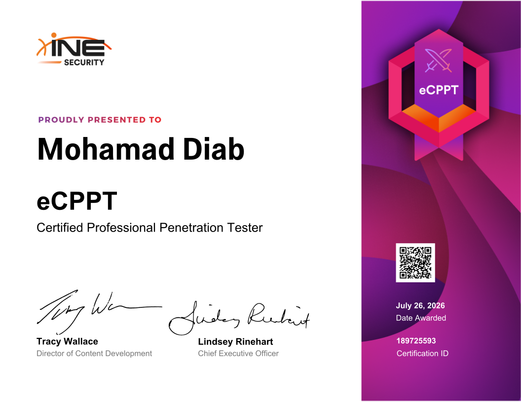 محمد احمد محمد دياب — eCPPT (Certified Professional Penetration Tester)