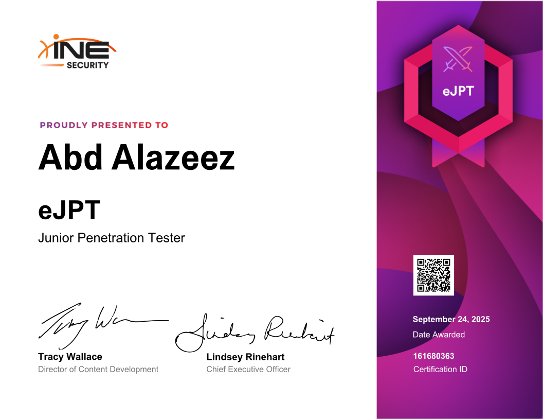 عبدالعزيز سعيد بدوي — eJPT (Junior Penetration Tester)