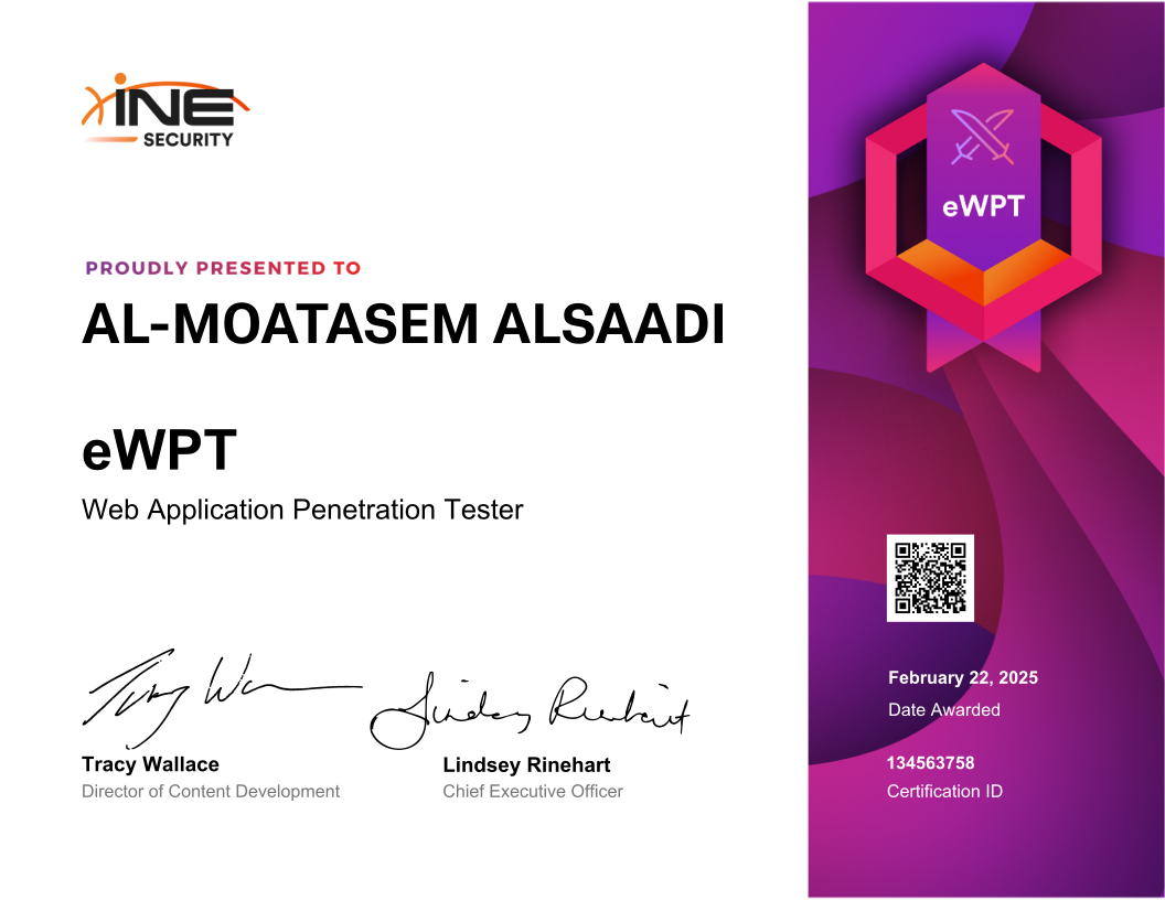 Al-Moatasem Alsaadi — eWPT (Web Application Penetration Tester)