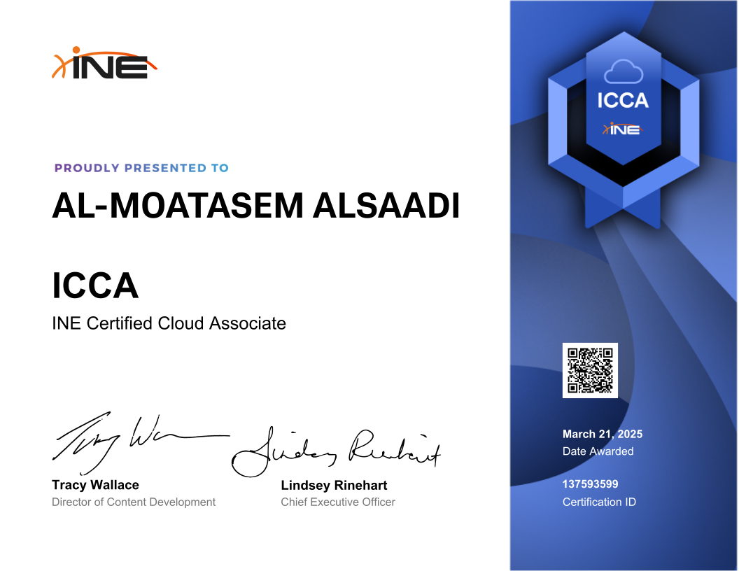 Al-Moatasem Alsaadi — ICCA (INE Certified Cloud Associate)