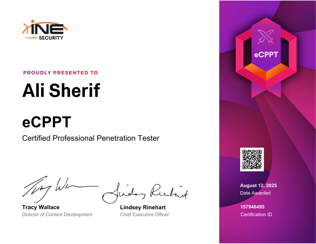 Ali Sherif — eCPPT (Certified Professional Penetration Tester)
