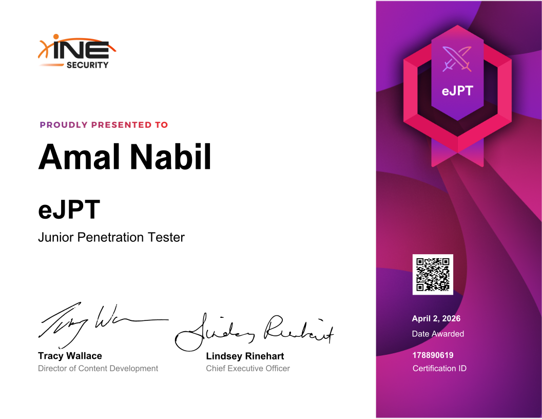 Amal Nabil — eJPT (Junior Penetration Tester)