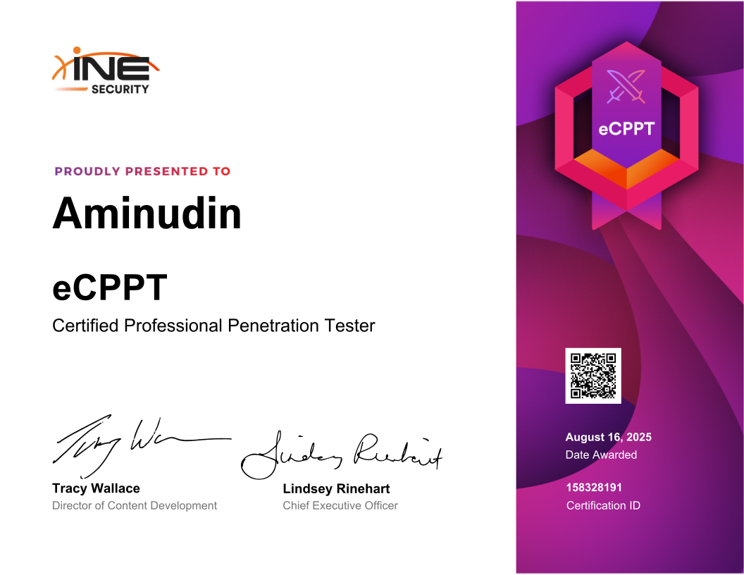 Aminudin — eCPPT (Certified Professional Penetration Tester)