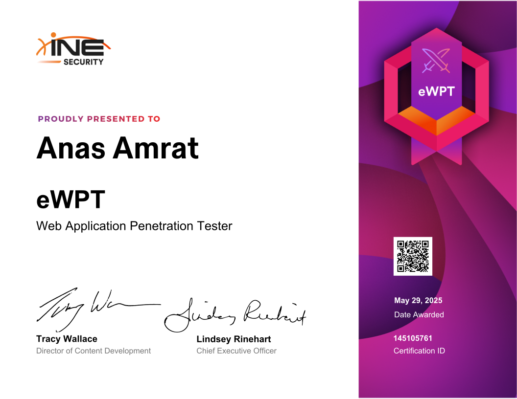 Anas Amrat — eWPT (Web Application Penetration Tester)