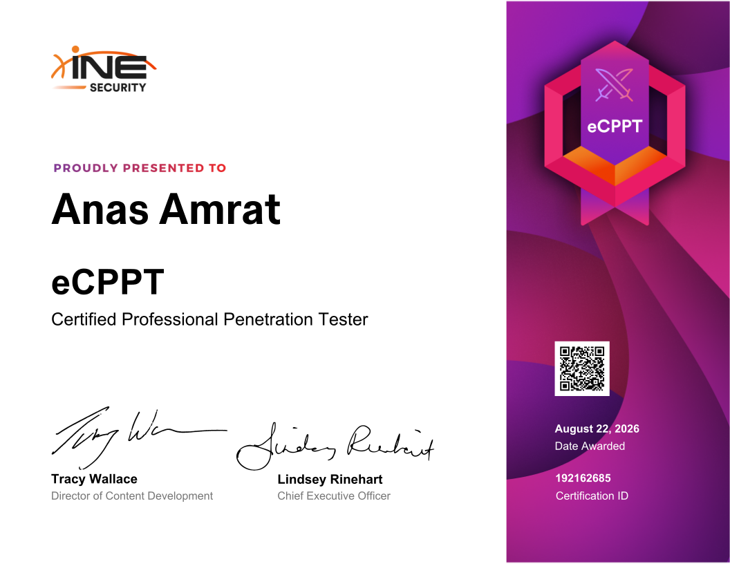 Anas Amrat — eCPPT (Certified Professional Penetration Tester)
