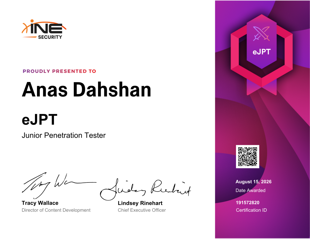 Anas Dahshan — eJPT (Junior Penetration Tester)