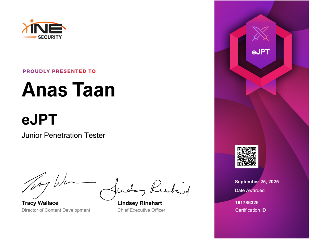 Anas Taan — eJPT (Junior Penetration Tester)