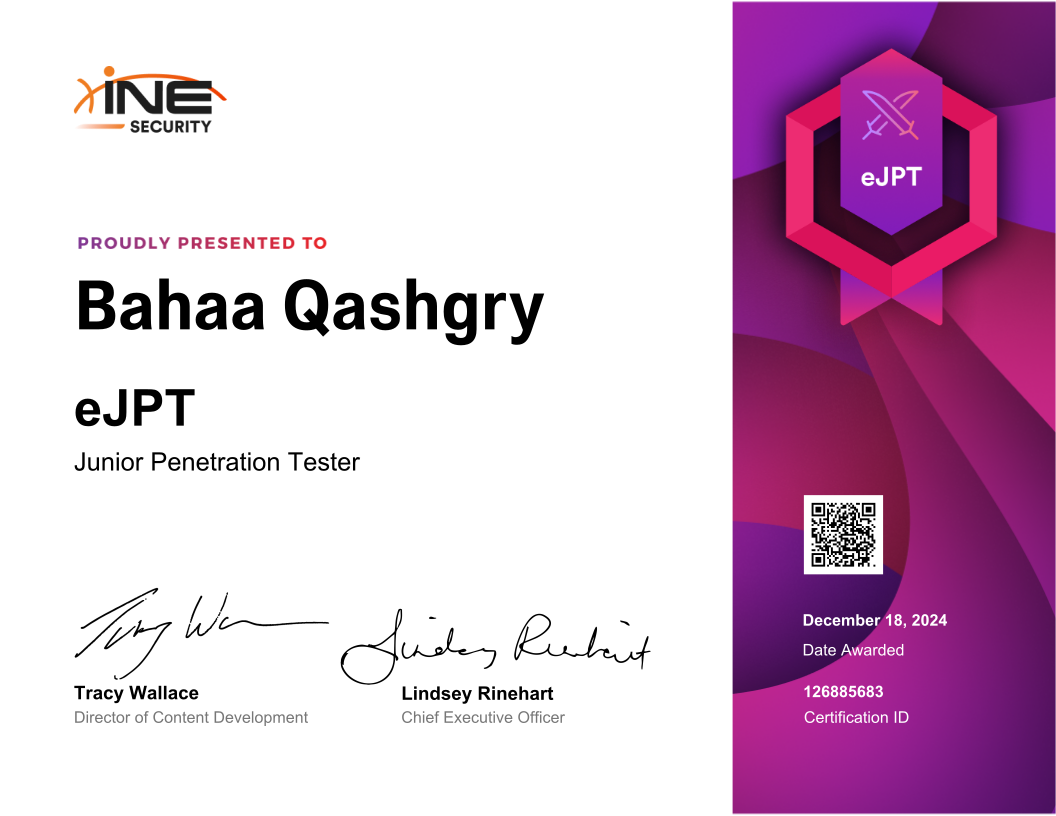 Bahaa Qashgry — eJPT (Junior Penetration Tester)