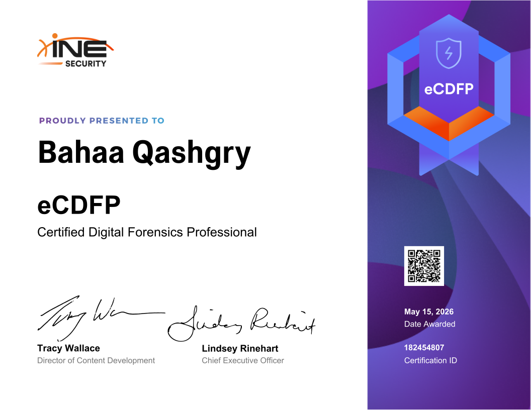 Bahaa Qashgry — eCDFP (Certified Digital Forensics Professional)
