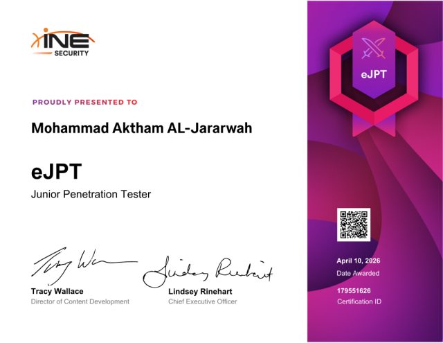 Mohammad Aktham Al-Jararwah — eJPT